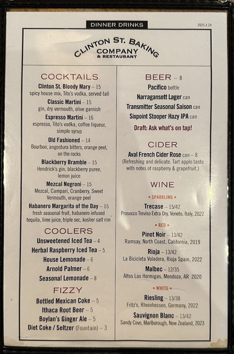 Clinton St. Baking Company Menu - Image 1